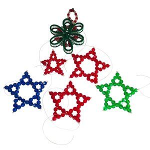 Vintage Beaded Star Ornaments Lot Christmas Tree Decor Red Green Blue Crafts